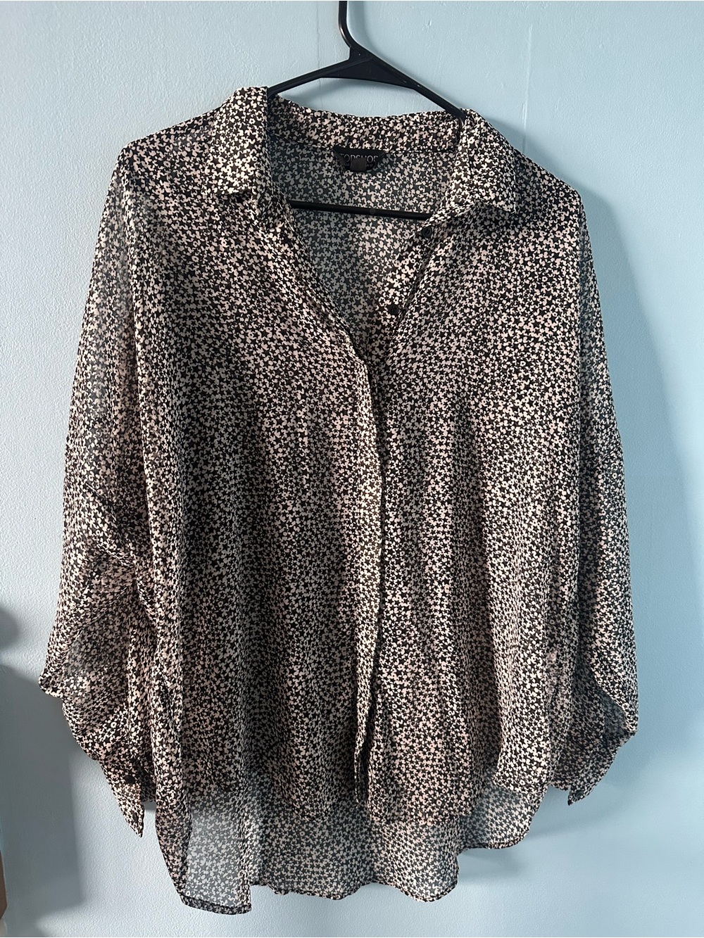 TOPSHOP Oversized Black & White Printed Sheer Women's Blouse